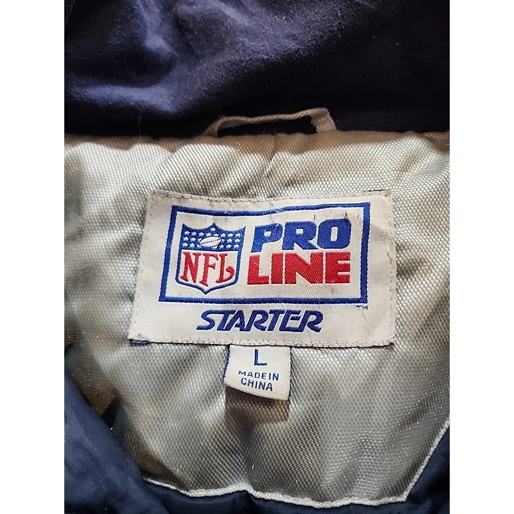 VTG Starter Pro Line Dallas Cowboys Jacket Puffy Mens LG Reflective Full Zip NFL